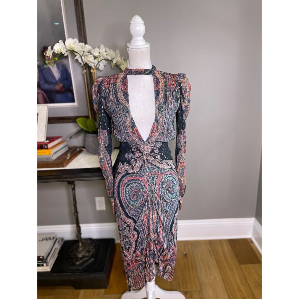 Rococo Sand Abstract Plunge Mini Dress Black Women's Size Small - Picture 8 of 14